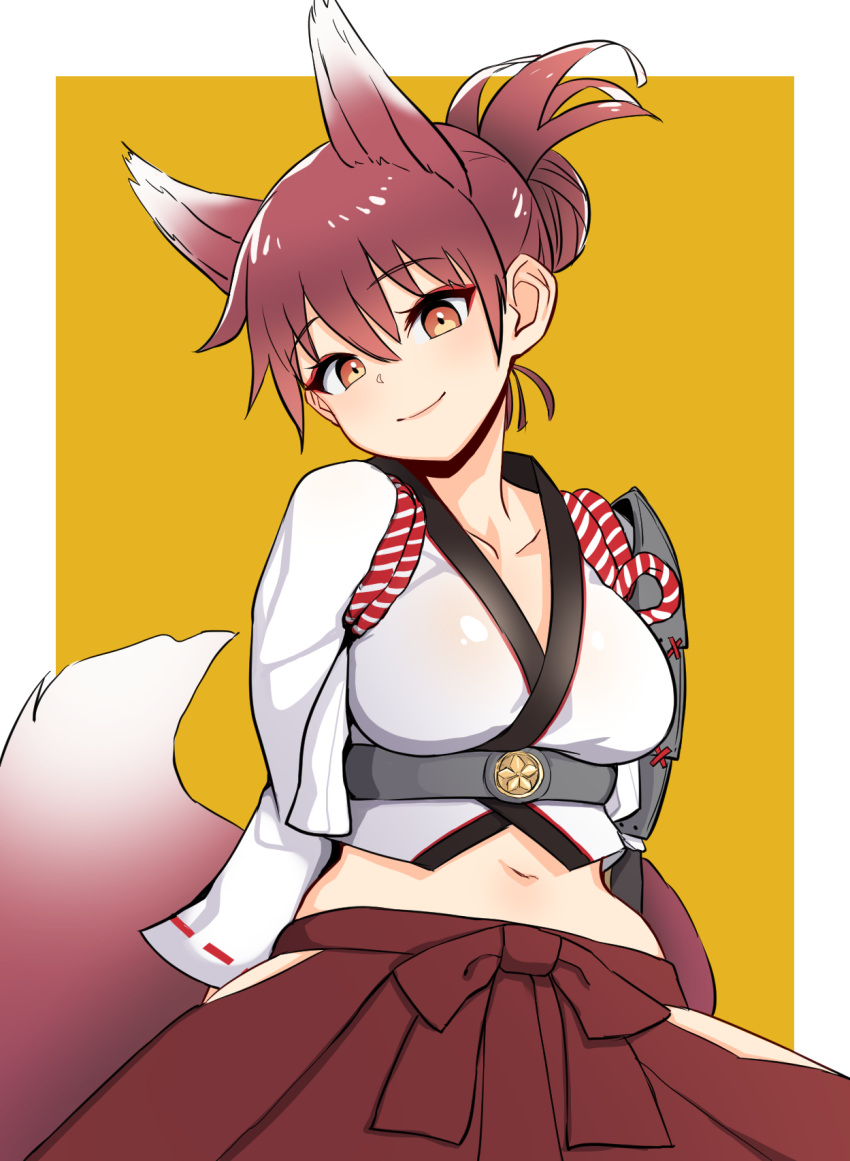 1girl, animal_ears, arms_behind_back, azur_lane, belt, breasts, brown_hair, collarbone