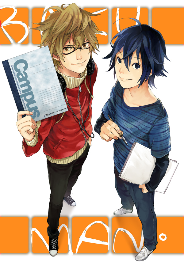 ahoge, athletic_jacket, bad_id, bakuman, blue_hair, brown_eyes, g-pen, glasses