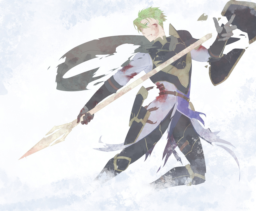 1boy, aran, armor, blood, blood_on_face, cape, fire_emblem, fire_emblem:_akatsuki_no_megami