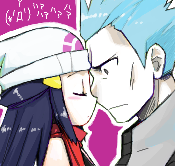 bad_id, beanie, blue_hair, closed_eyes, hat, hikari_(pokemon), long_hair, pokemon, t-m, team_galactic, touma_rui