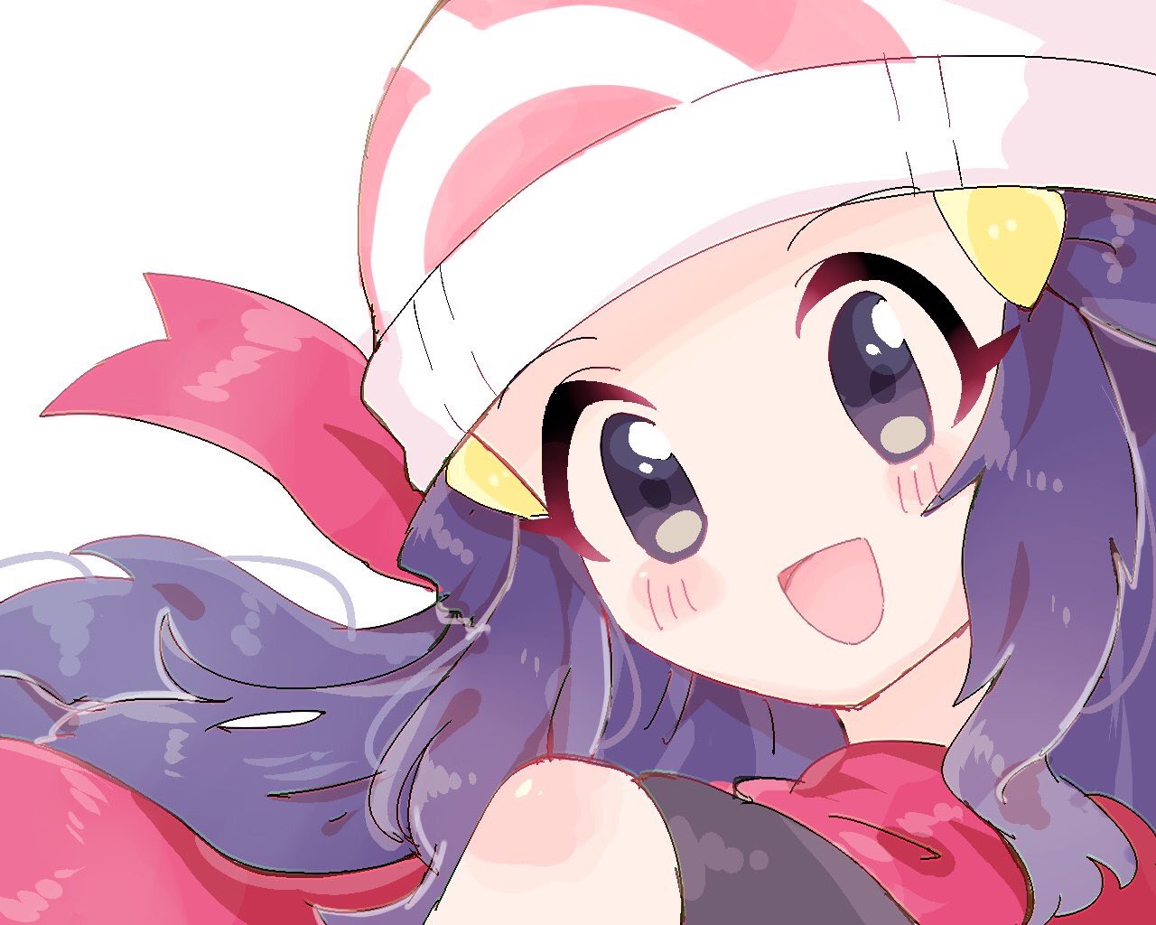 black_shirt, blue_eyes, blue_hair, hair_ornament, hat, hikari_(pokemon), kawao9, pink_scarf