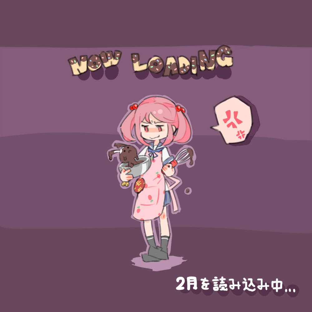 1girl, :<, anger_vein, apron, bowl, chocolate, chocolate_on_body, elite_unchi