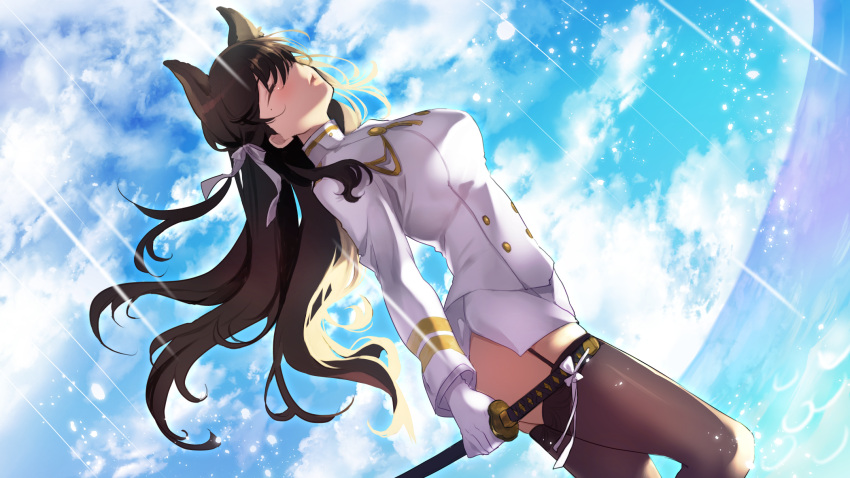 1girl, aiguillette, animal_ears, atago_(azur_lane), azur_lane, bangs, black_hair, black_legwear
