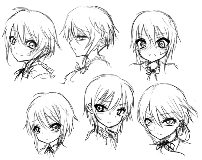 1girl, asellus_(saga_frontier), blush, face, saga, saga_frontier, short_hair, sketch