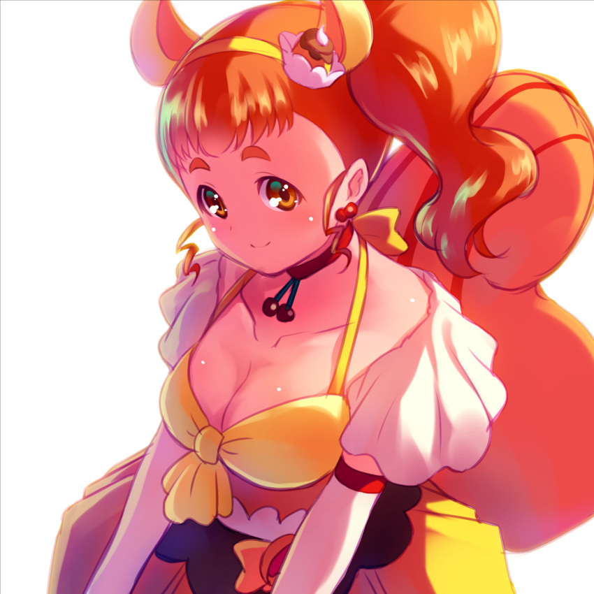 1girl, alternate_breast_size, animal_ears, arisugawa_himari, breasts, brown_eyes, brown_hair, cake_hair_ornament