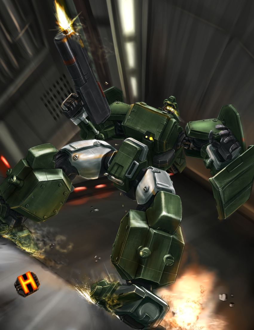 assault_suits_series, assault_suits_valken, battle, braking, commentary_request, damaged, debris, dust