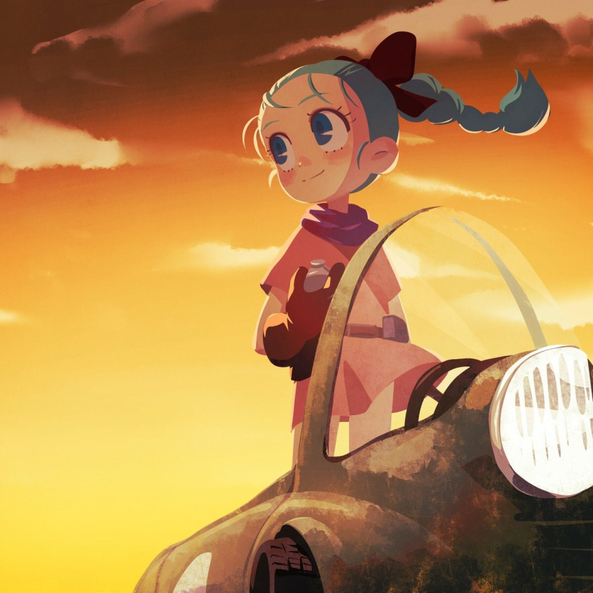 1girl, aqua_hair, blue_eyes, blush, bow, braid, bulma, child