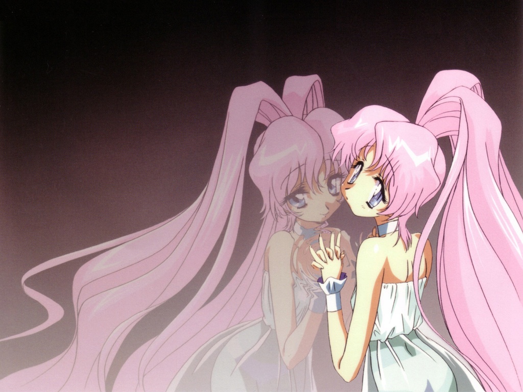 1girl, akamatsu_sakura, betterman, choker, dual_persona, hand_holding, holding_hands, kimura_takahiro