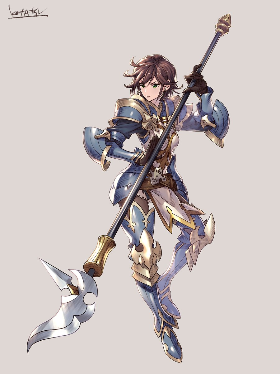 1girl, armor, bangs, belt, boobplate, boots, breastplate, brown_hair