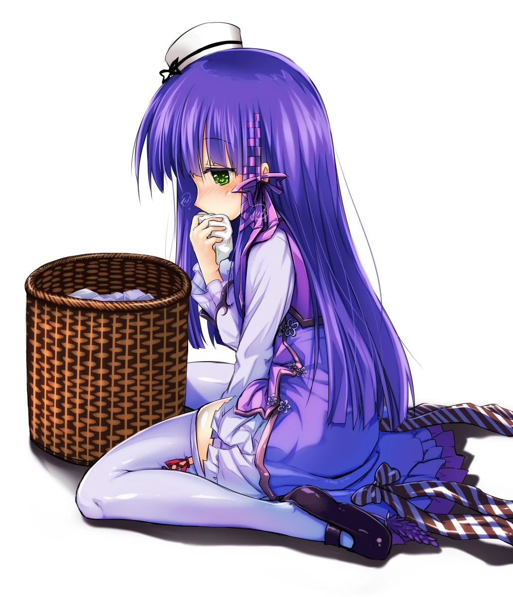 1girl, basket, black_footwear, blouse, bow, dress, flower_knight_girl, green_eyes