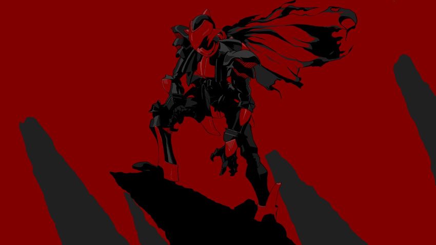 1boy, armor, ashley_winchester, black_armor, cape, commentary_request, gloves, helmet