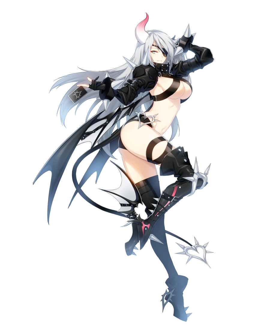 1girl, absurdres, ass, blue_eyes, boots, breasts, cleavage, closers