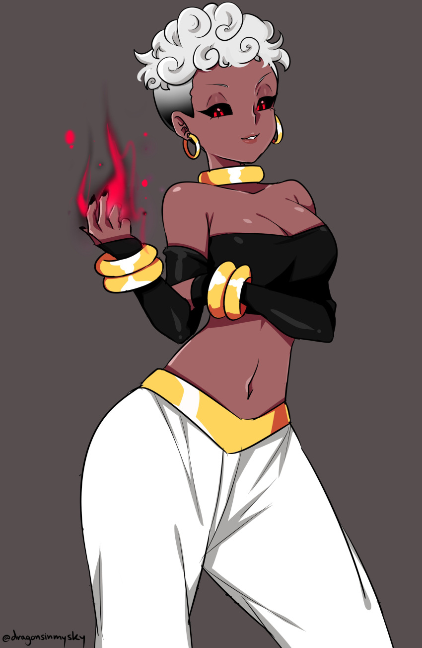 1girl, absurdres, alternate_color, alternate_hair_length, alternate_hairstyle, android_21, aura, bare_shoulders