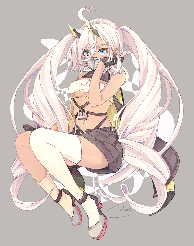 1girl, ahoge, alternate_eye_color, aqua_eyes, asymmetrical_legwear, azur_lane, bare_arms, bare_shoulders