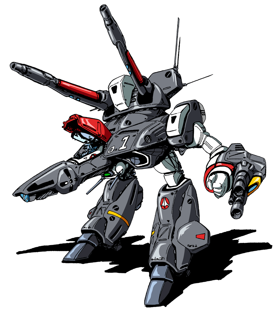 80s, antennae, canopy, choujikuu_yousai_macross, cockpit, energy_cannon, gerwalk, gunpod