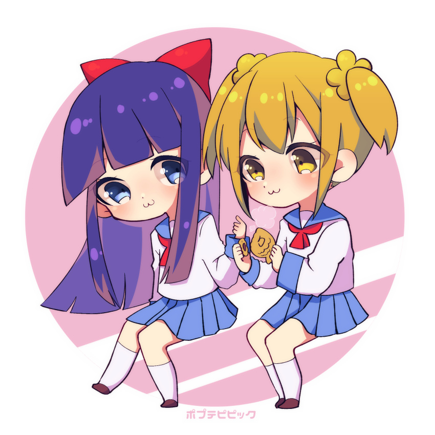2girls, :3, blonde_hair, blouse, blue_eyes, blue_hair, blue_sailor_collar, blue_skirt