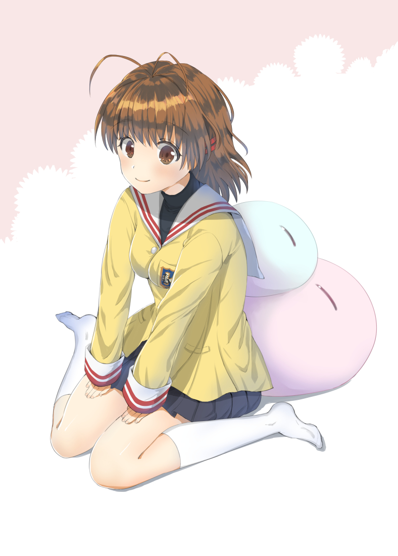 1girl, ahoge, antenna_hair, bangs, black_shirt, black_skirt, blush, breasts