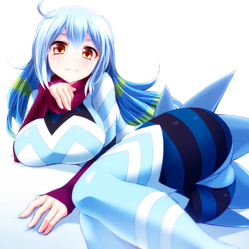 1girl, ahoge, ass, blonde_hair, blue_hair, breasts, guts_seijin, hair_ornament