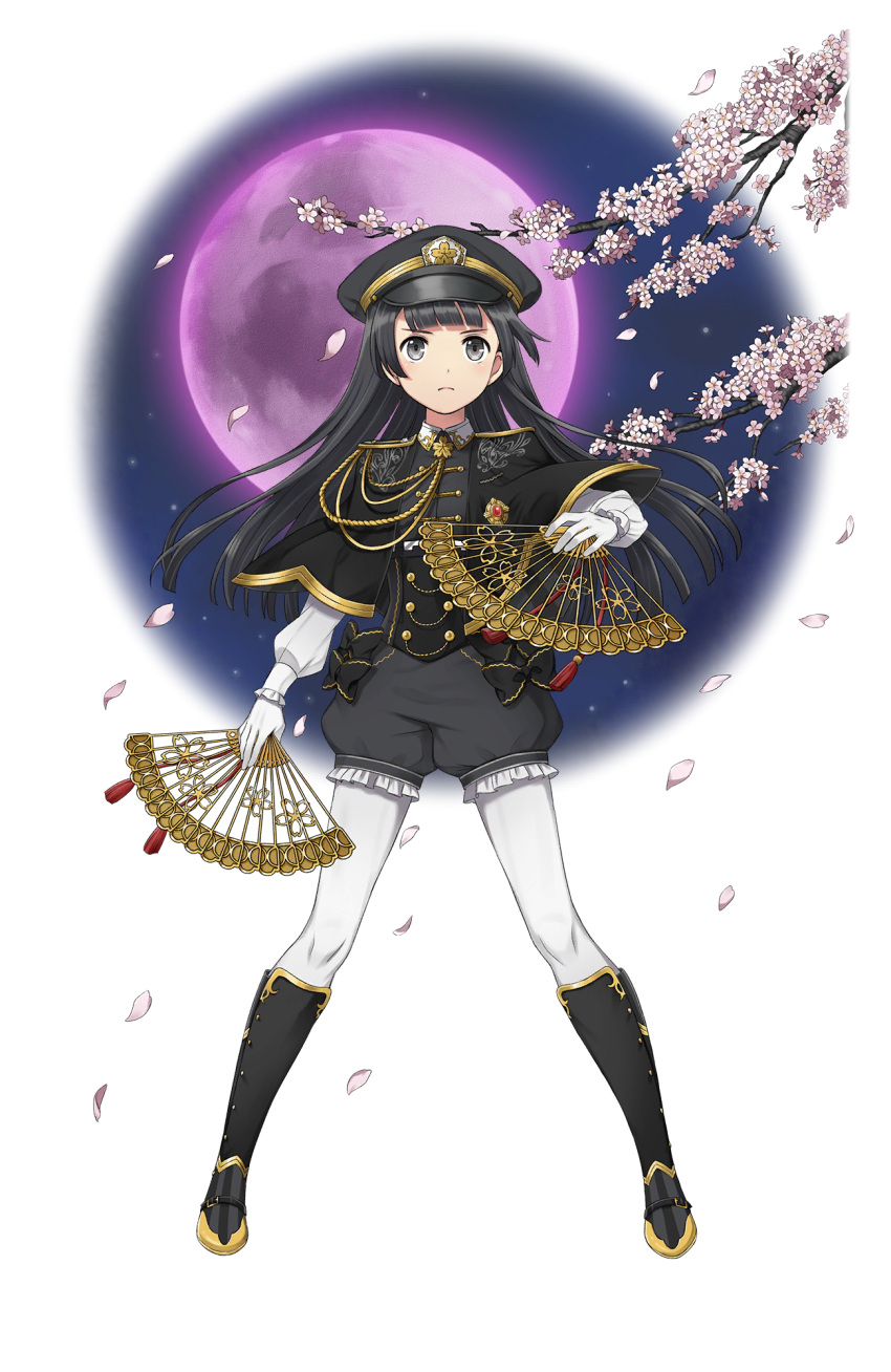 1girl, arisugawa_kaoru, black_bow, black_footwear, black_hair, black_hat, bow, branch