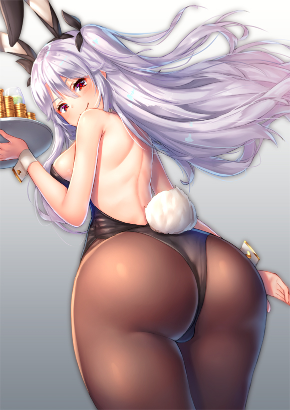 1girl, alternate_costume, animal_ears, arm_at_side, ass, azur_lane, back, bangs
