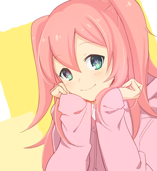 1girl, chin_rest, commentary, green_eyes, hakka0320, hand_on_own_cheek, hood, hoodie