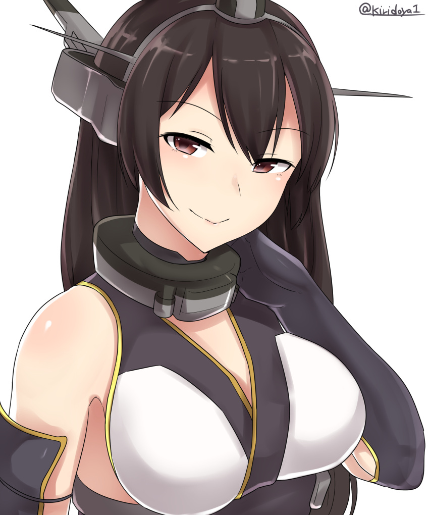 1girl, absurdres, bare_shoulders, black_gloves, black_hair, blush, breasts, collar