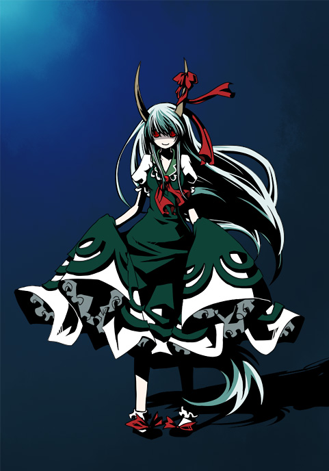 ex_keine, green_hair, horn_ribbon, horn_ribbons, horns, kamishirasawa_keine, kintaro, long_hair