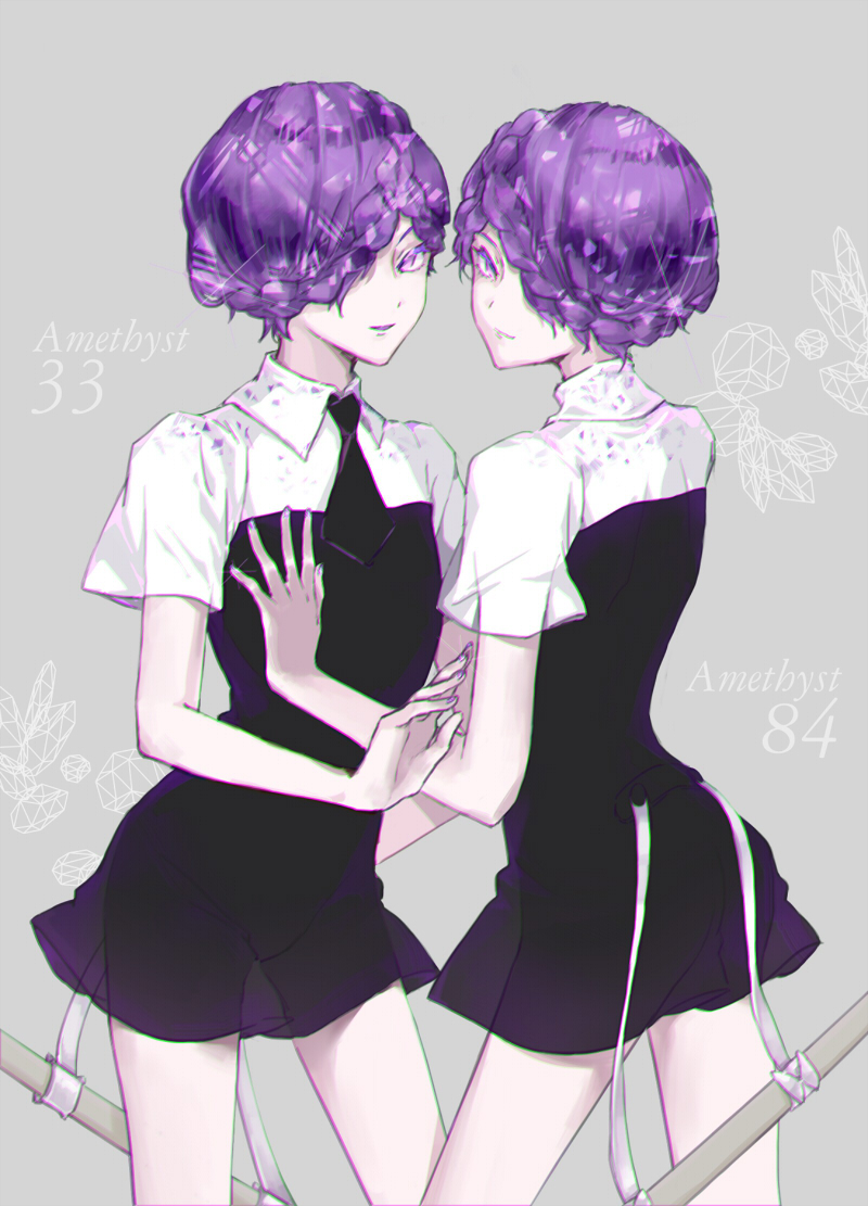 amethyst_(houseki_no_kuni), androgynous, braid, dual_persona, final_black, gem_uniform_(houseki_no_kuni), hair_over_one_eye, houseki_no_kuni