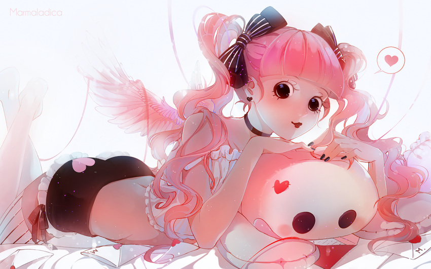 1girl, ass, backlighting, black_eyes, black_nails, bow, choker, hair_bow