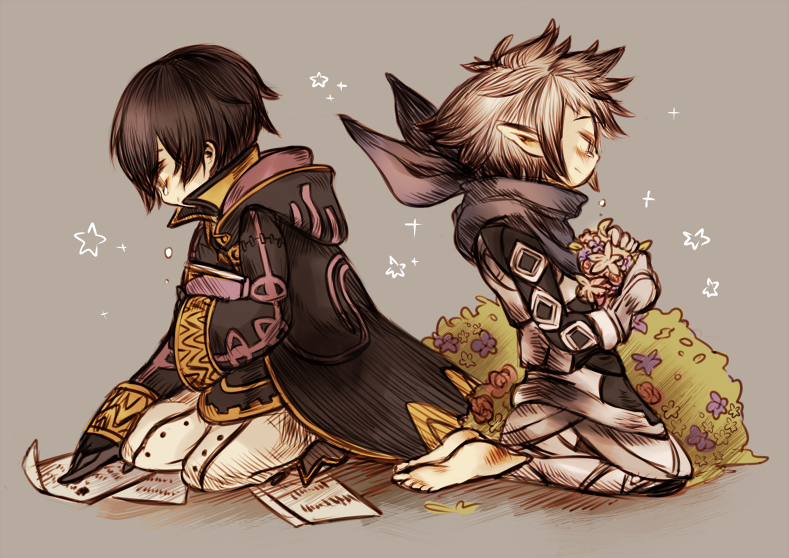 2boys, barefoot, black_hair, book, bouquet, cloak, fire_emblem, fire_emblem:_kakusei