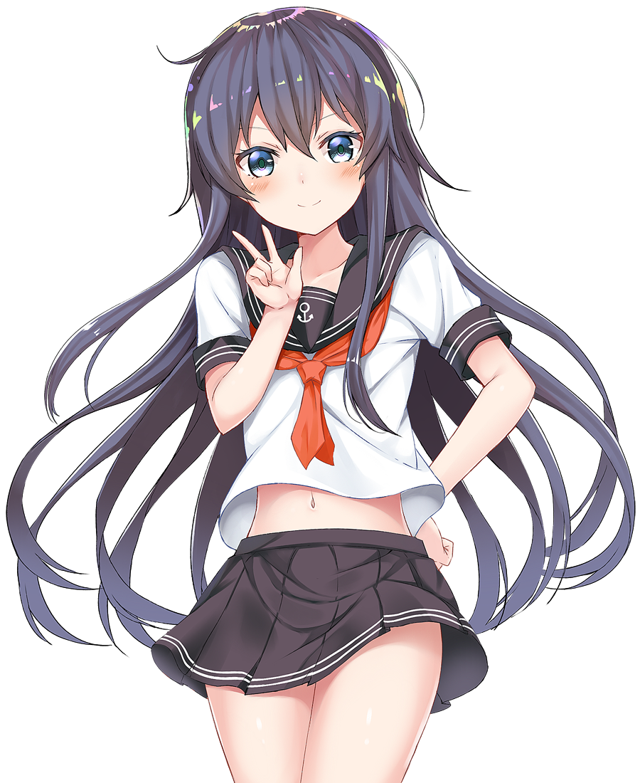 1girl, akatsuki_(kantai_collection), anchor_symbol, bangs, black_skirt, blue_eyes, blush, cowboy_shot