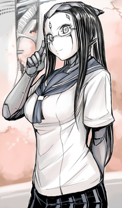 blame, blame!, blame_gakuen!, blush, cyborg, glasses, grey_eyes, long_hair