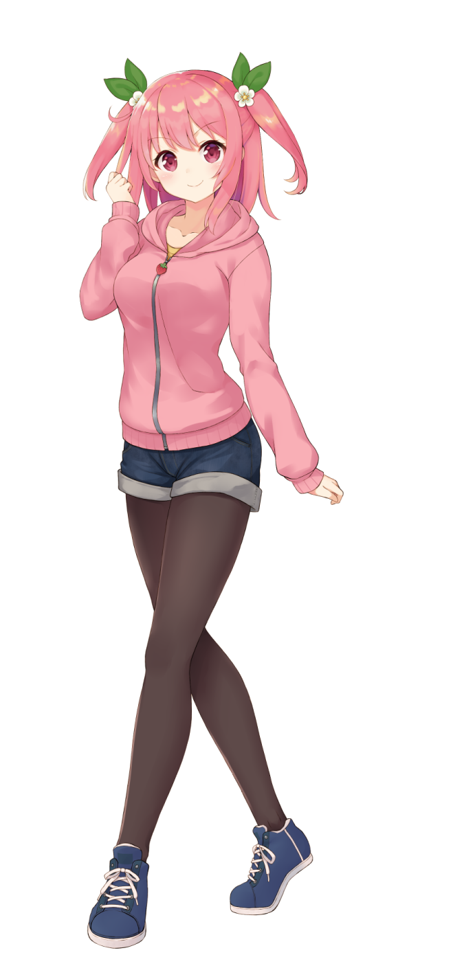 1girl, arm_at_side, bangs, black_legwear, blue_footwear, blue_shorts, blush, collarbone