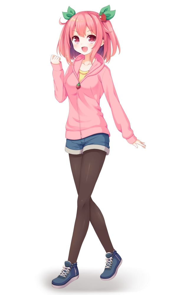 1girl, :d, arm_at_side, black_legwear, blue_footwear, blush, collarbone, denim