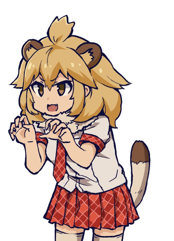 1girl, :3, :d, ahoge, animal_ears, argyle, argyle_neckwear, argyle_skirt