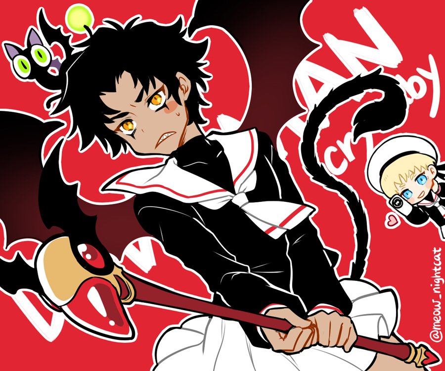 2boys, asuka_ryou, black_hair, blonde_hair, blue_eyes, blush_stickers, camcorder, card_captor_sakura