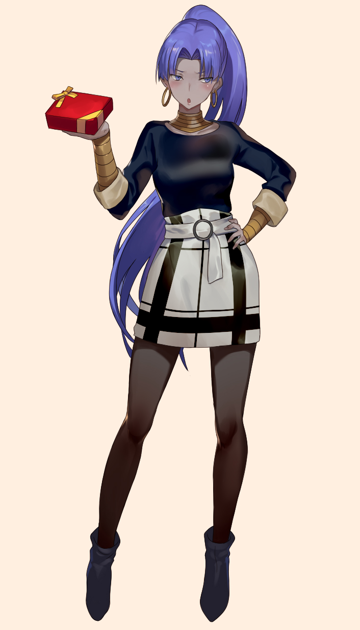 1girl, ankle_boots, assassin_(fate/zero), bangs, black_footwear, black_shirt, blush, boots