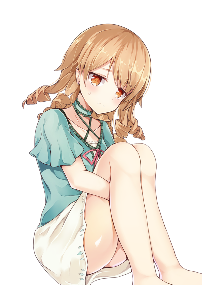 1girl, aqua_shirt, barefoot, brown_eyes, brown_hair, choker, collarbone, earrings