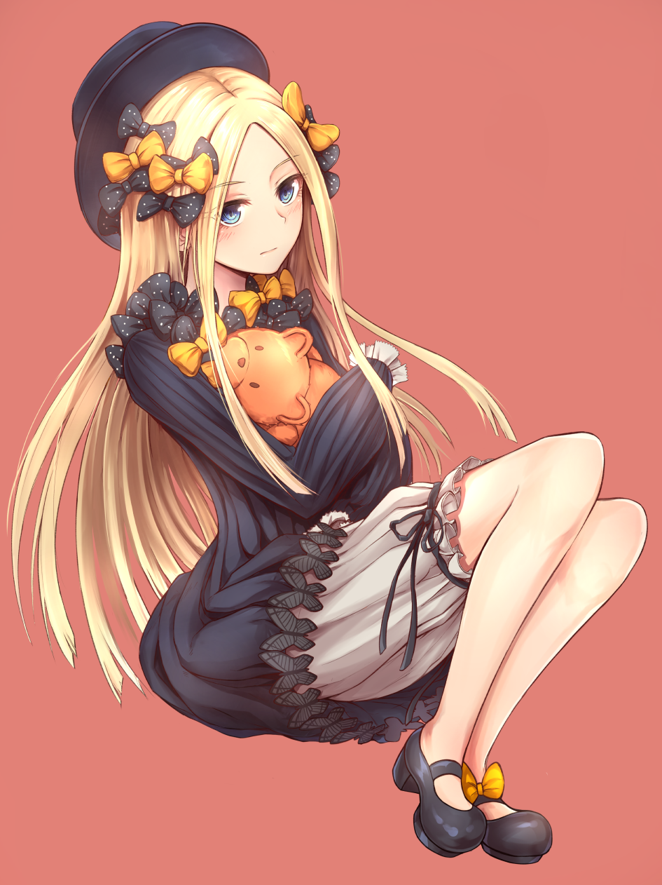 1girl, abigail_williams_(fate/grand_order), achiv, bangs, black_bow, black_dress, black_hat, blonde_hair