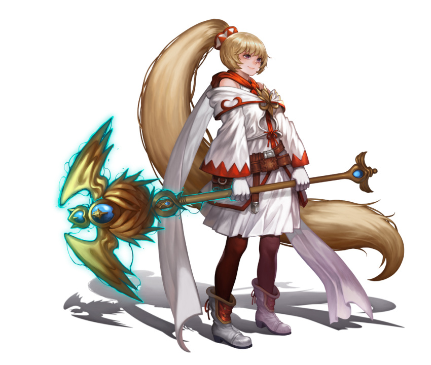 1girl, absurdly_long_hair, ayaka_(final_fantasy), bangs, bare_shoulders, belt, black_legwear, blonde_hair