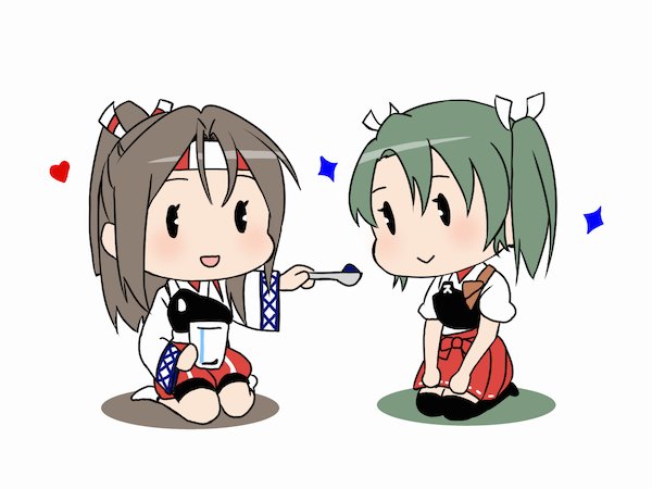 2girls, :d, asuka_sakurai, black_legwear, blush, commentary_request, dessert, food