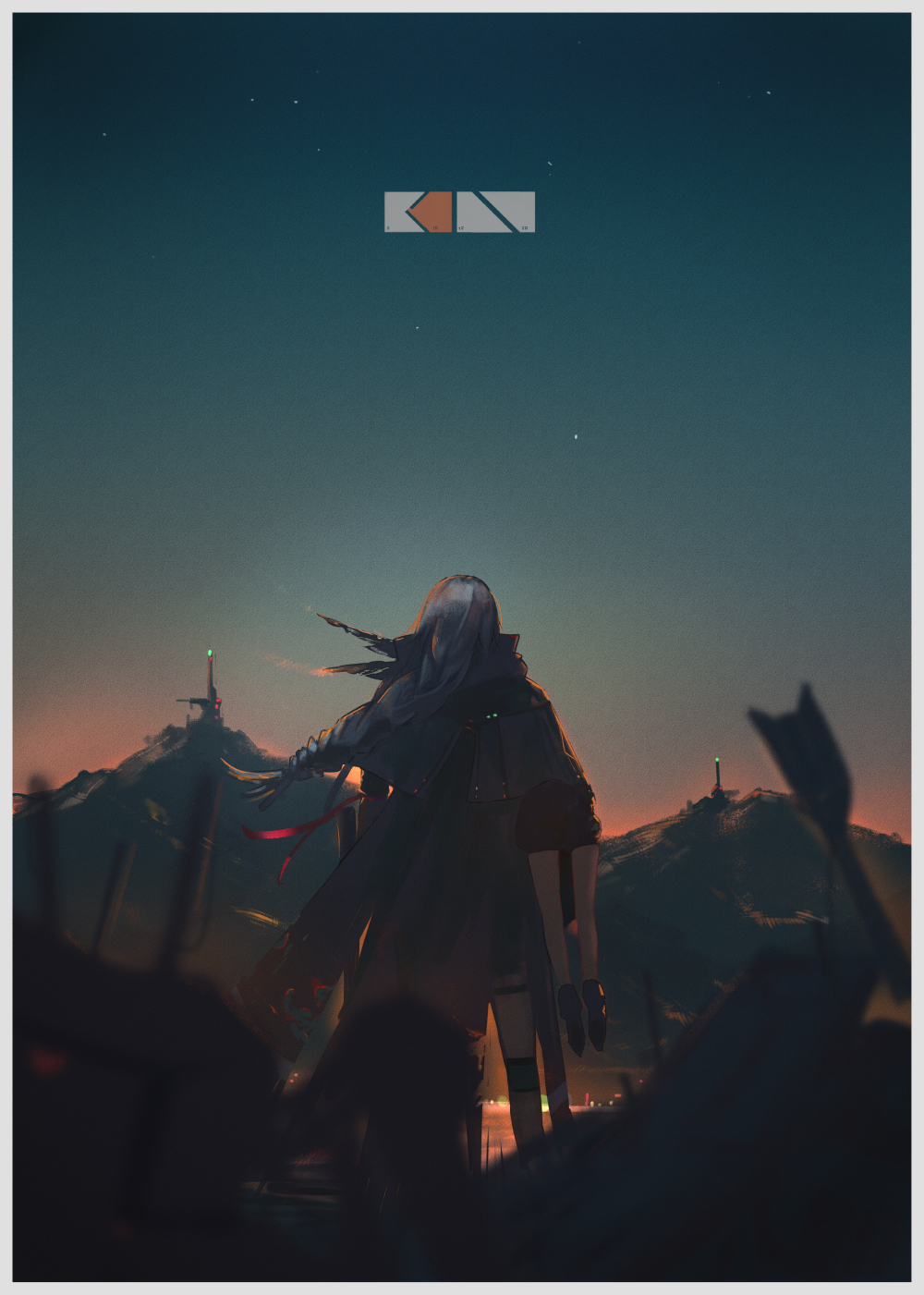 armband, blurry, border, braid, building, capelet, coat, depth_of_field