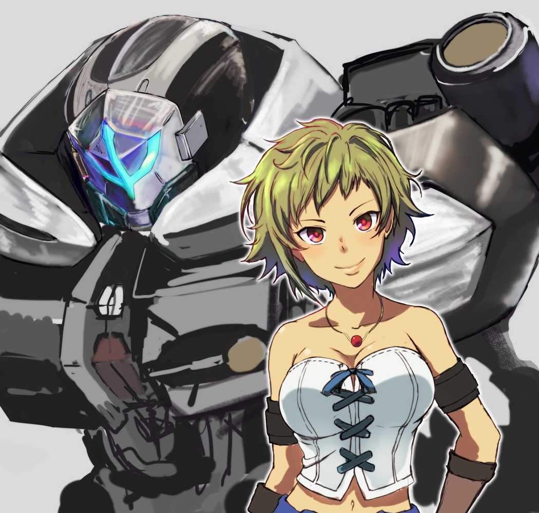1girl, asymmetrical_hair, bare_shoulders, blonde_hair, breasts, cleavage, collarbone, commentary