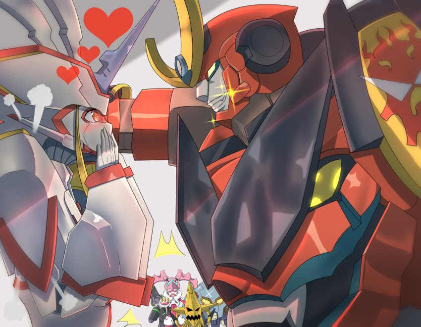 /\/\/\, argentea_(darling_in_the_franxx), blush, darling_in_the_franxx, embarrassed, genista_(darling_in_the_franxx), grin, gurren-lagann