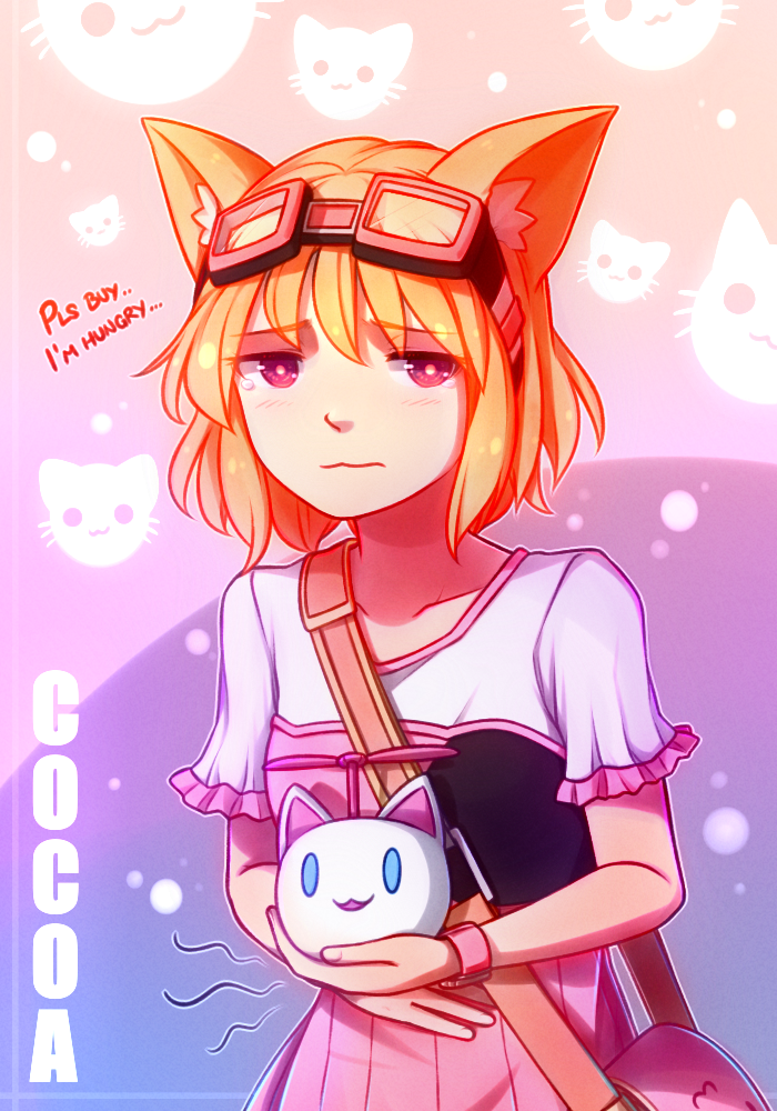 1girl, animal_ears, bag, cat_ears, character_name, cocoa_(rabi_ribi), commentary, english