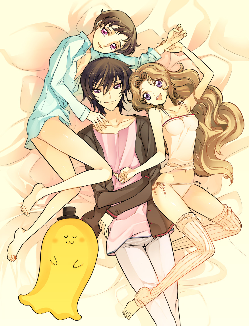 barefoot, bed, camisole, cheese-kun, code_geass, feet, happy, k_(artist)