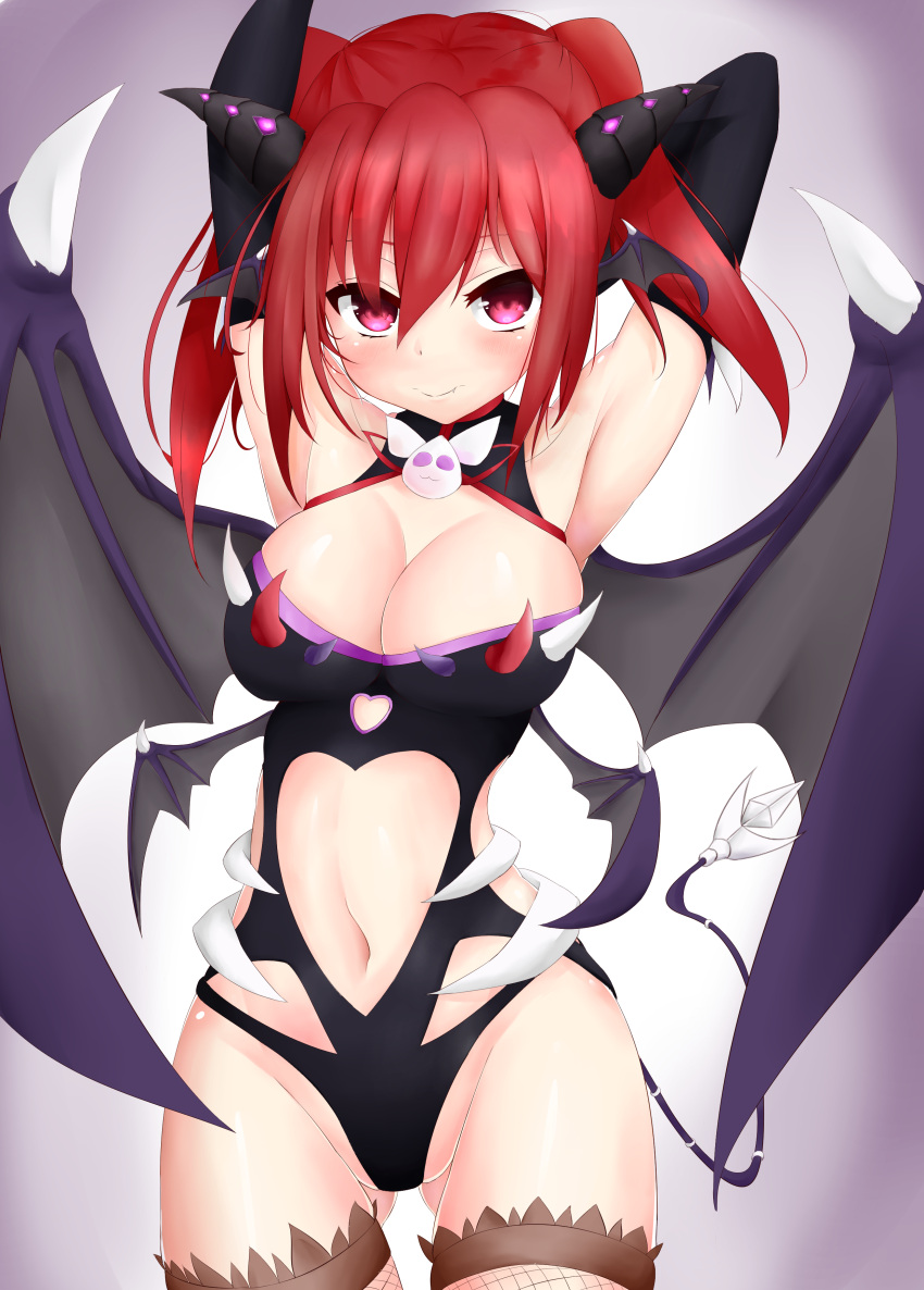 1girl, absurdres, armpits, arms_behind_head, arms_up, breasts, cleavage, cleavage_cutout