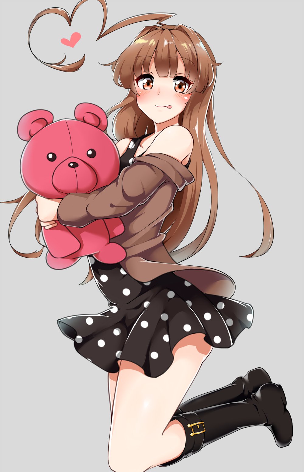 1girl, ahoge, aoi_renji, ass, bare_shoulders, black_footwear, blush, boots