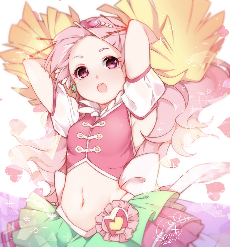 1girl, :o, bow, cure_yell, dated, hair_ornament, heart, heart_hair_ornament