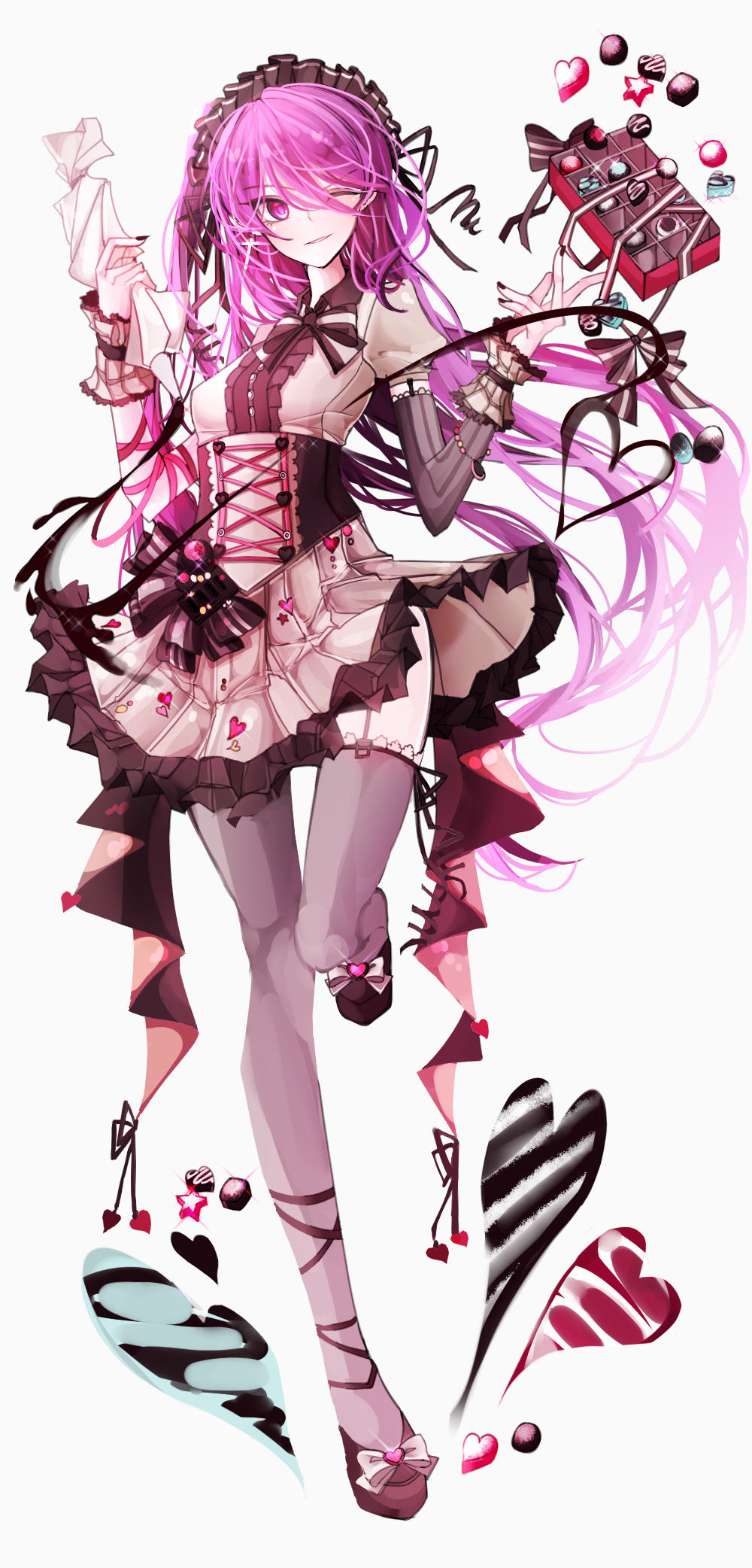 1girl, aisha_(elsword), alternate_costume, annlin, black_footwear, black_hairband, black_nails, bow